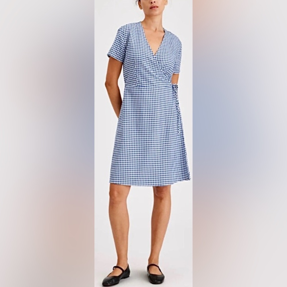 Dockers Mini Wrap Dress Low Cut Cotton Blue & White Gingham Size M NWT